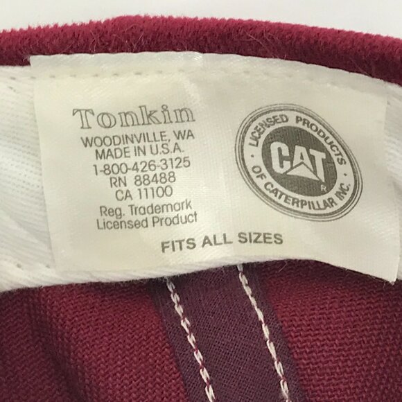 Vintage Caterpillar Snapback Cap Hat Tonkin Made In USA Maroon Black Adjustable - Picture 10 of 10
